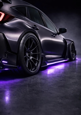 Modified Dark Car with Purple Underglow