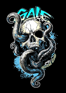 Skull with Tentacles and Text
