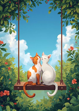 Cute Cats on a Swing