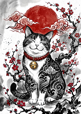 Japanese Cat with Japanese-style tattoos