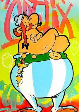Obelix Painting with Graffiti Background
