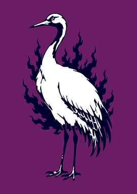 White Crane with Dark Flames