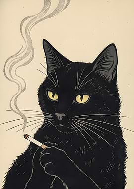 Black Cat Smoking a Cigarette