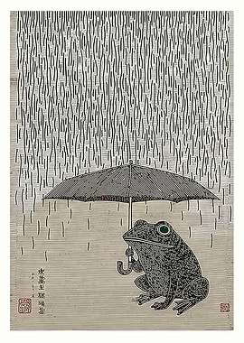 Frog Under Umbrella in Rain