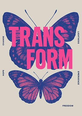 Transform Butterfly Typography Poster Dark Blue Pink Inspirational Wall Art