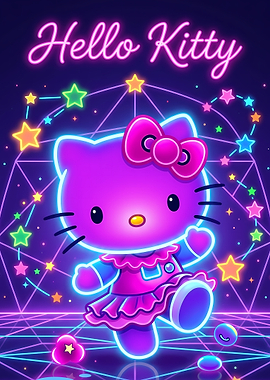 Hello Kitty Neon Retro Art