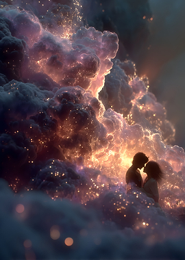 Couple in cosmic clouds