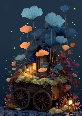 Enchanted Wagon House with Flowers