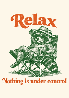 Relax Nothing Is Under Control Funny Raccoon Vintage Poster Wall Art