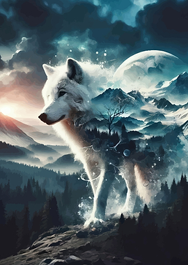 Spirit Wolf Over Forest Landscape