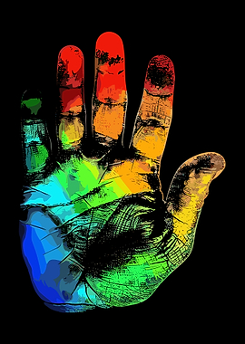 Rainbow Handprint Wall Art Poster | Colorful Abstract Neon Hand Silhouette Displate