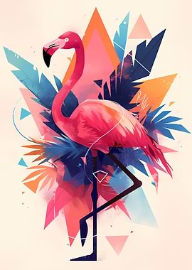 Vibrant Flamingo with Geometric Abstract Background