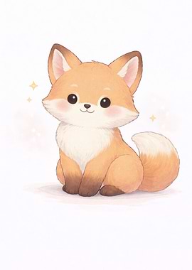 Cute Sitting Fox with Sparkles