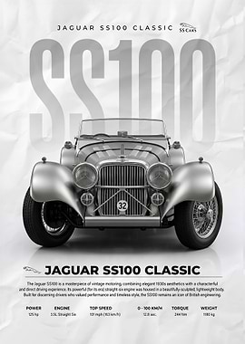 sleek old vintage jag SS100 Classic Car
