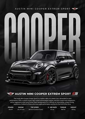 A sleek black Mini Cooper s Extrem Sport poster