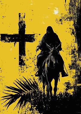 Jesus Riding a Donkey with Cross and Palm