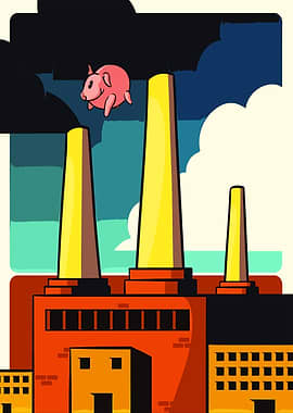 Pig Flying Over Factory