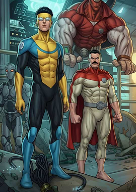 Invincible Comic and Omni-Man in a Destroyed Room