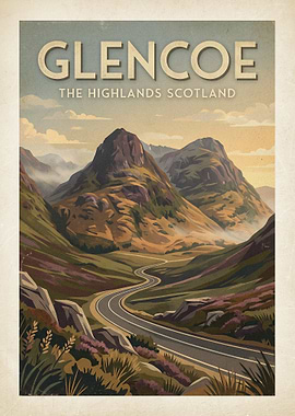 Glencoe The Highlands Scotland Vintage Poster