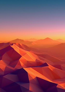 Low Poly Desert Landscape at Sunset