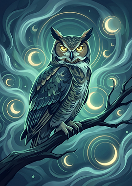 Glowing Eyes Owl Cosmic Atmosphere Design
