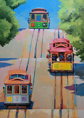 San Francisco Cable Cars on a Steep Hill