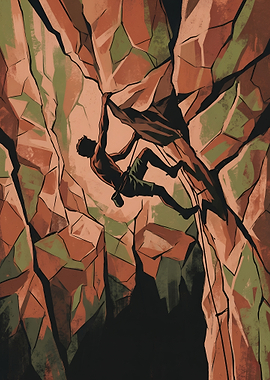 Rock Climber Conquering the Deep Canyon