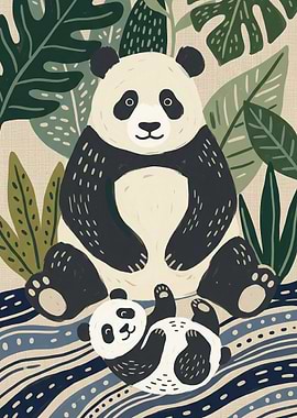 Cute Pandas in a Jungle Setting