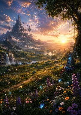 Enchanted Fantasy Landscape at Sunset