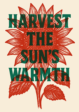 Vintage Red Sunflower Harvest Typography Wall Art Poster – Rustic Autumn Illustration