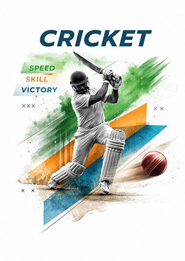 Cricket Player Action Shot - Vintage Sports Collage