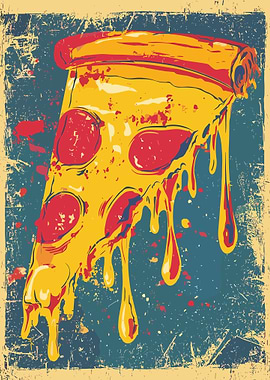 Melting Pepperoni Pizza Vintage Poster Art Print for Kitchen and Gamer Room Decor