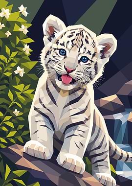 Cute White Tiger Cub with Blue Eyes