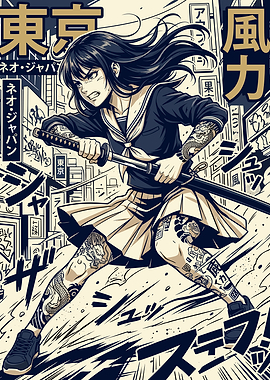 Anime Girl with Katana in Tokyo
