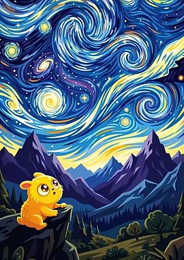 Cute Hamster Looking at Starry Night Sky