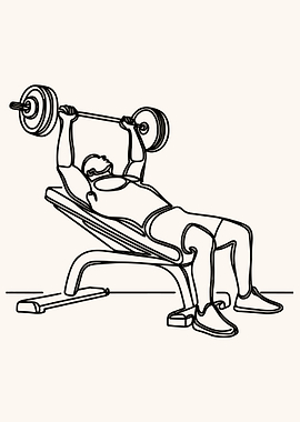 Minimalist Incline Bench Press Line Art Poster | Gym Workout Wall Art