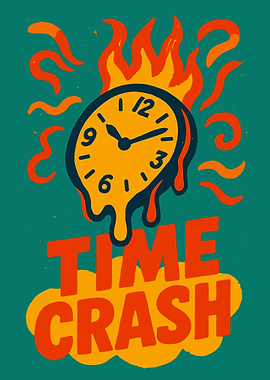 Time Crash Melting Clock Surreal Retro Chaos Wall Art Poster