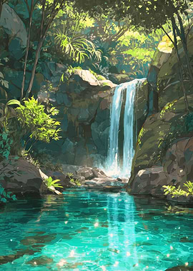 Tranquil Waterfall in Lush Forest