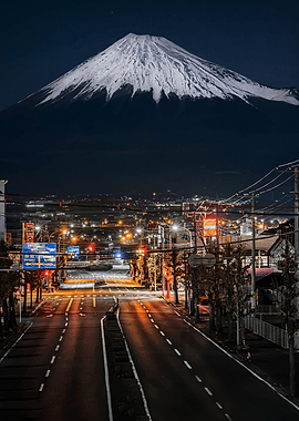 Mount Fuji at Night with City Lights
