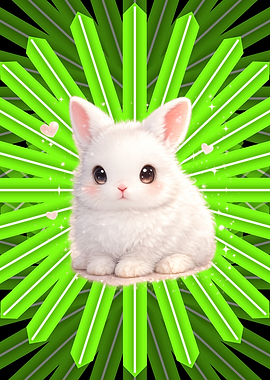 Cute White Bunny with Green Background