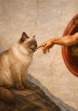 Cat Licking Finger in Creation of Adam