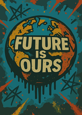 Future Is Ours Earth Poster Distressed Graffiti Planet Wall Art Print