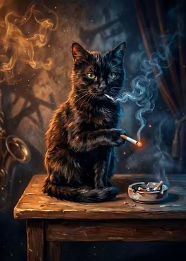 Black Cat Smoking Cigarette
