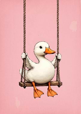 Cute Duckling on a Swing