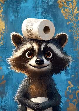 Cute Raccoon with Toilet Paper
