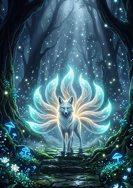 Magical Nine-Tailed Fox in Enchanted Forest