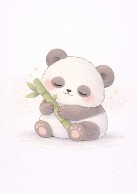 Cute Panda Hugging Bamboo