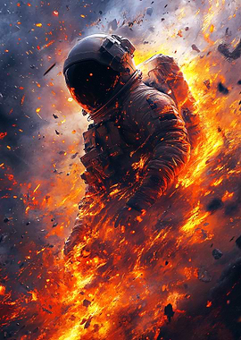 Astronaut engulfed in flames