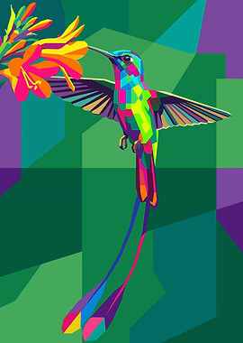 Colorful Hummingbird and Flower