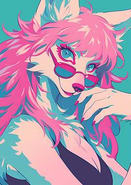 Pink and Blue Furry Character with Sunglasses